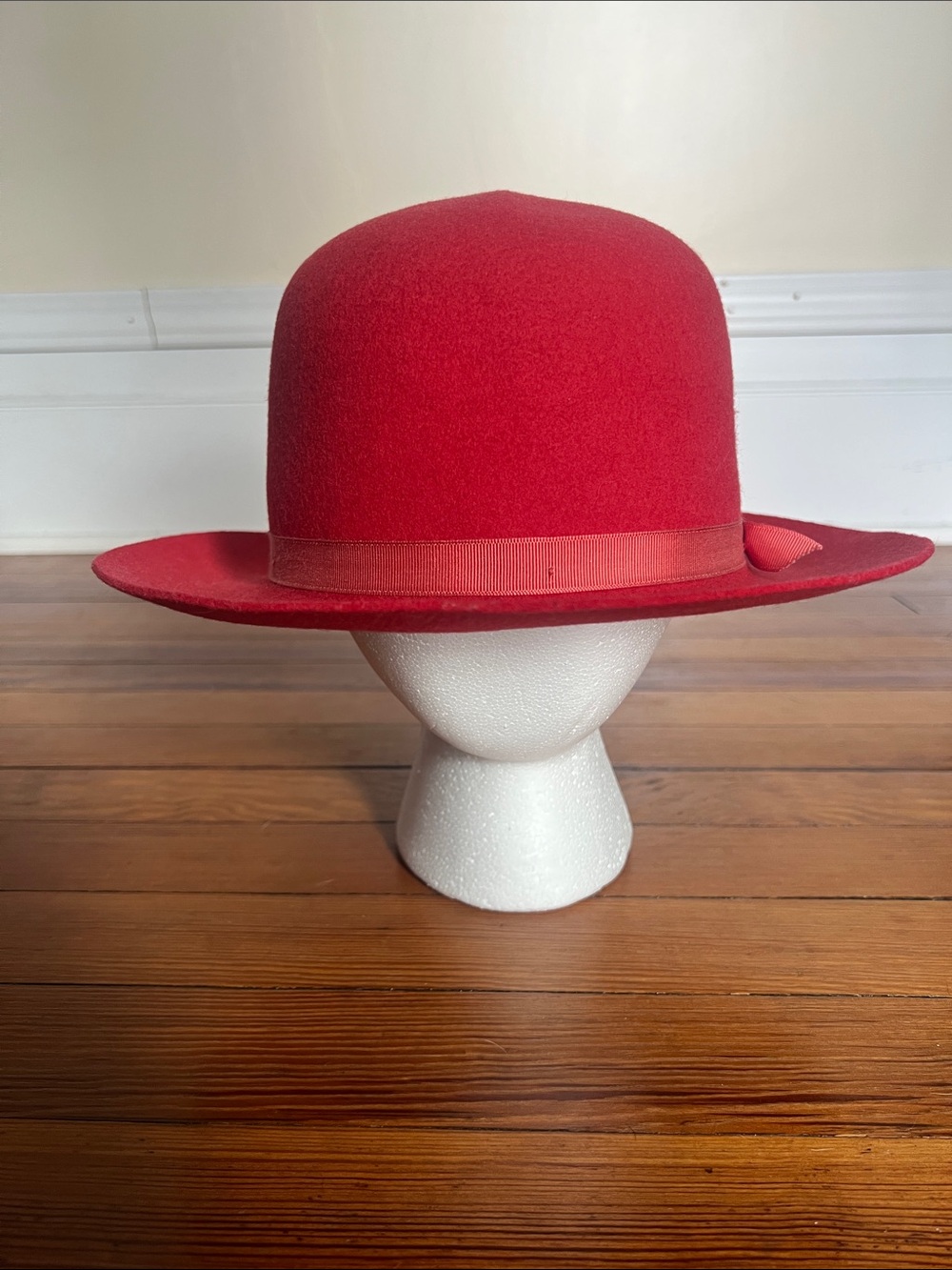 Rare Vintage Columbia Sportswear Red Wool Felt Bowler Hat Derby Wide Brim Oregon